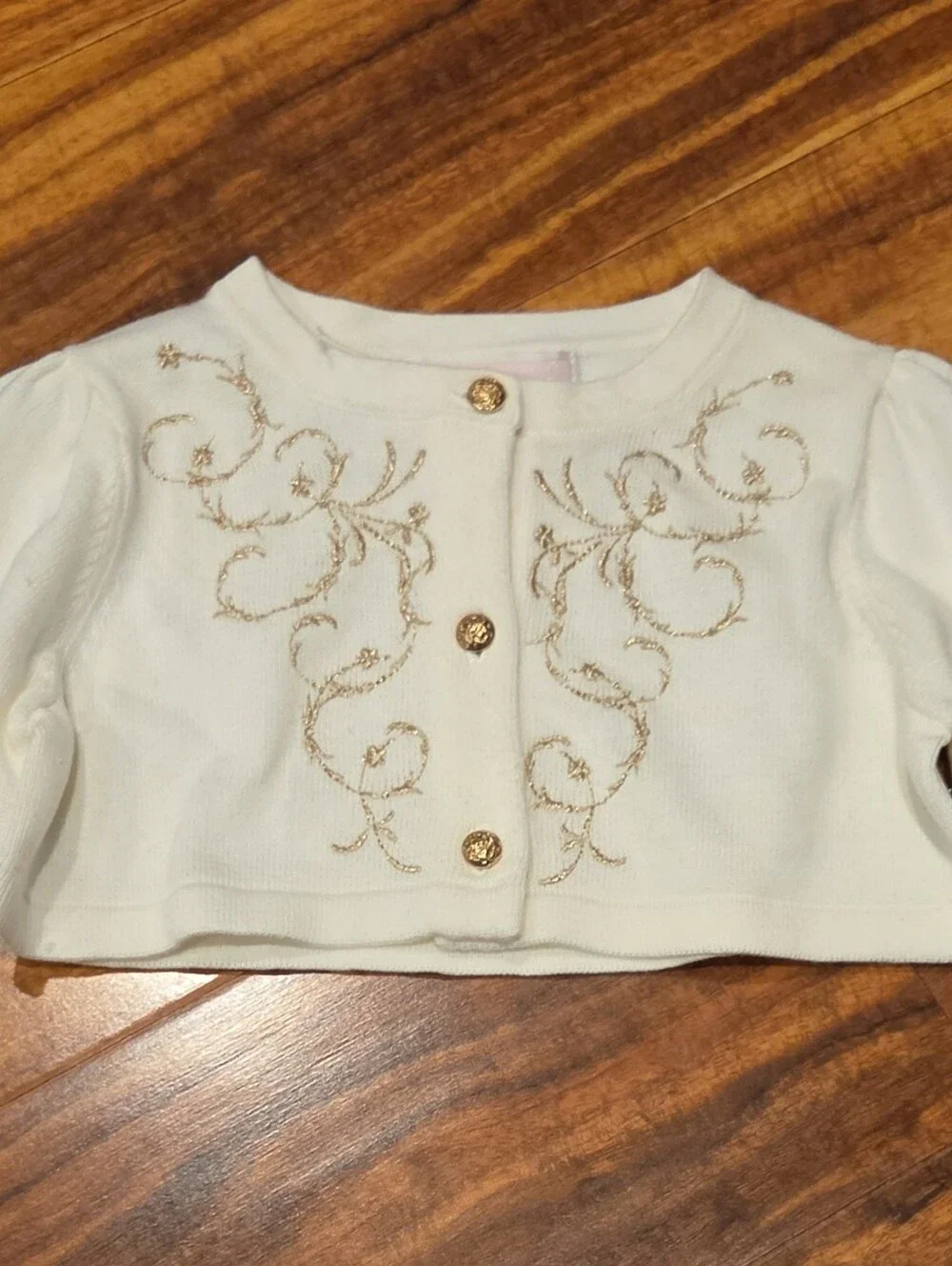 Janie & Jack NWT 18-24 Month Gold Top, Velvet Skirt, Embroidered Cardigan, Socks